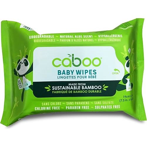 Caboo Tree Free Bamboo Baby Wipes, Eco Friendly Naturally Derived for Sensitive Skin, Resealable Peel Tab Travel Pack, Unscented, 30 Count