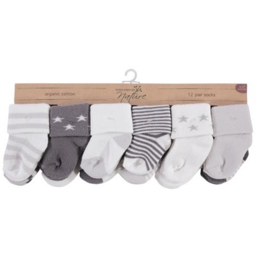 Touched by Nature Baby Unisex Organic Cotton Socks, Gray Charcoal Stars, Size: 0-6 months