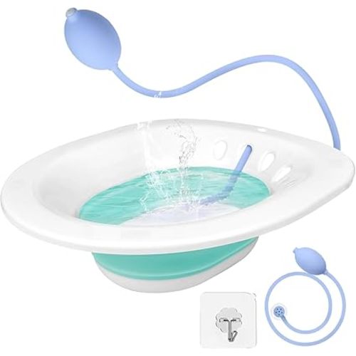 DEANIC Sitz Bath for Toilet Hemorrhoids, Postpartum Care, Collapsible Sits Bath Tub for Hemorrhoids Treatment, Yoni Steam Seat Basin, Elderly Sit Bath with Flusher Pump (Green)