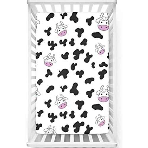 Cow Print Themed Fitted Crib Sheet,Standard Crib Mattress Fitted Sheet Soft Toddler Mattress Sheet Fitted -Baby Crib Sheets for Girl or Boy,28“ x52“,Multicolor