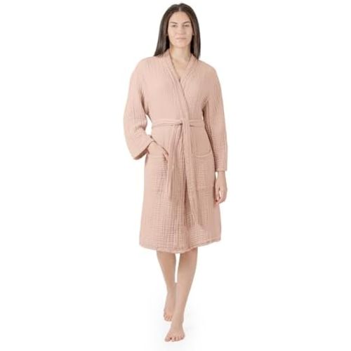 Comfy Cubs 100% Cotton Muslin Bathrobe - 4-Layer Absorbent Robe with Pockets & Belt
