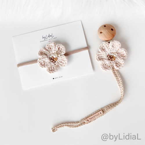Bear Flower Pacifier Clip And Headband Or Hair Clip