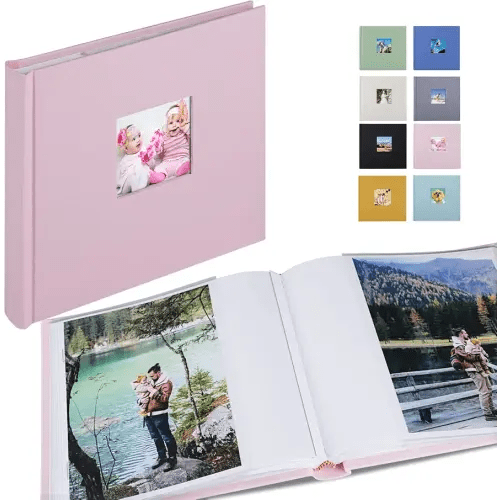 Small Photo Album 5x7 Hold 50 Vertical Photos with Memo Slip-in Pockets, Mini Linen Cover 5x7 Photo Albums with Writing Space for Wedding Baby Family Picture Book Pink