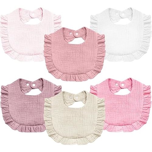 Baby Muslin Bibs,6 Pcs Drool Bandana Bibs for Baby Girl Drooling and Teething,Soft and Absorbent Cotton for Newborn