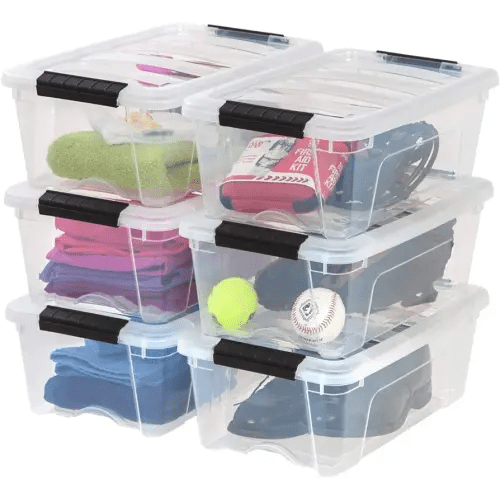 IRIS USA 12 Quart Stackable Plastic Storage Bins with Lids and Latching Buckles, 6 Pack - Clear, Containers with Lids and Latches, Durable Nestable Closet, Garage, Totes, Tubs Boxes Organizing