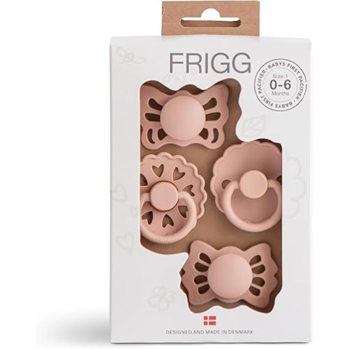 FRIGG Baby's First Pacifier Set | Floral Heart 4-Pack | Made in Denmark | BPA-Free (Blush, 0-6 Months)