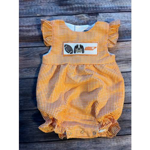 Baby Girl Orange Seersucker Bubble