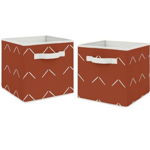 Sweet Jojo Designs Boy Or Girl Gender Neutral Unisex Set Of 2 Kids' Decorative Fabric Storage Bins Orange Diamond Tuft Orange And Ivory