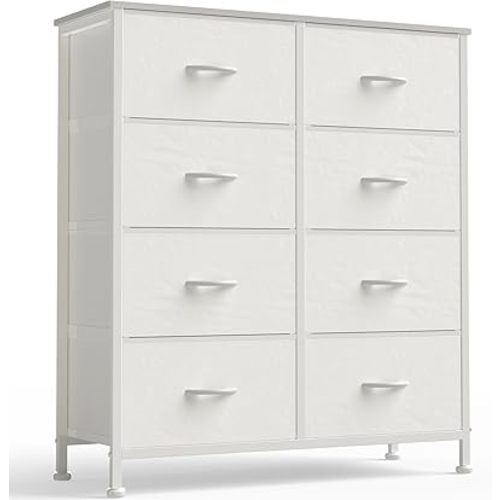 OLIXIS 8 Drawer Storage Dresser with Wood Top - Wide Fabric Chest Organizer for Bedroom, Closet, Living Room,Tower Cabinet, TV Stand, Hallway Entryway Furniture,White