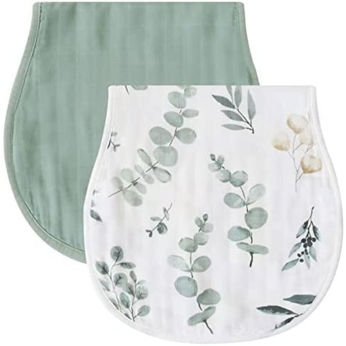 LifeTree Muslin Baby Burp Cloths, Soft Bamboo Cotton, Large Baby Washcloths, Face Towel, Burping Rags, Bibs for Newborn Boys Girls, Set of 2 ( Eucalyptus / Roman Green)