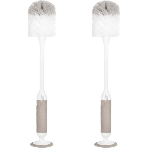 Ubbi Deluxe Baby Bottle Brush Set, Bottle Brush and Nipple Brush with Suction Cup, Set of 2, Taupe
