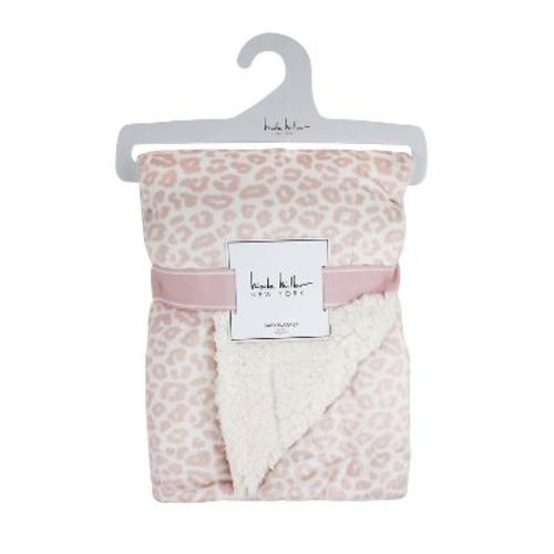 Nicole Miller Mauve Cheetah Printed Mink/Faux Shearling Throw Blanket - Pink