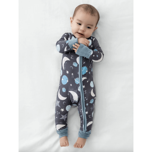 0-3M Blue To the Moon & Back Zippy - Little Sleepies