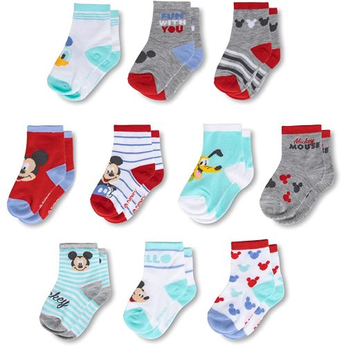 Disney 10-Pack Mickey Mouse Baby Boy Infant Sock, Multicolor - 0-24 Months