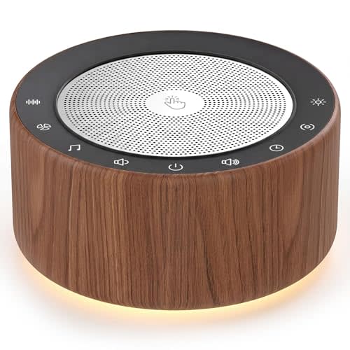 Kipcush White Noise Machine - Soft Non-Glare Nursery Lamp, 30 Soothing Sounds, 8 Color Lights, Max 8-Hour Timer for Baby & Adults (Walnut Wood, Standard)