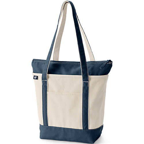 Medium Natural/Navy 5 Pocket Zip Top Canvas Tote Bag | Lands' End
