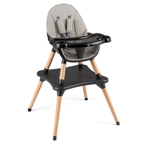 Babyjoy 5-in-1 Baby High Chair Infant Wooden Convertible Chair 5-Point Seat Belt Coffee Black