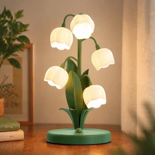 WERFOP Lily of The Valley Lamp, Green Flower Lamp for Home, 3 Color Adjustable Cute Bedside Night Light for Bedroom Dorm Living Room Office Home Decor (Green)​​