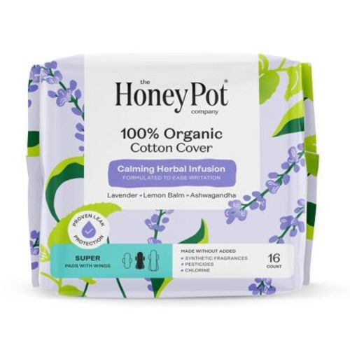 The Honey Pot Company 100% Organic Cotton Cover Calming Herbal Infusion Super Pads - 16ct