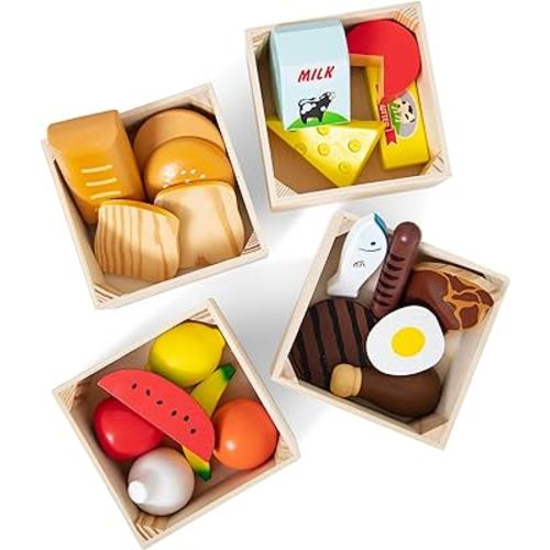 Melissa & Doug Food Groups - 21 Wooden Pieces and 4 Crates, Multi - Play Food Sets For Kids Kitchen, Pretend Food, Toy Food For Toddlers And Kids Ages 3+