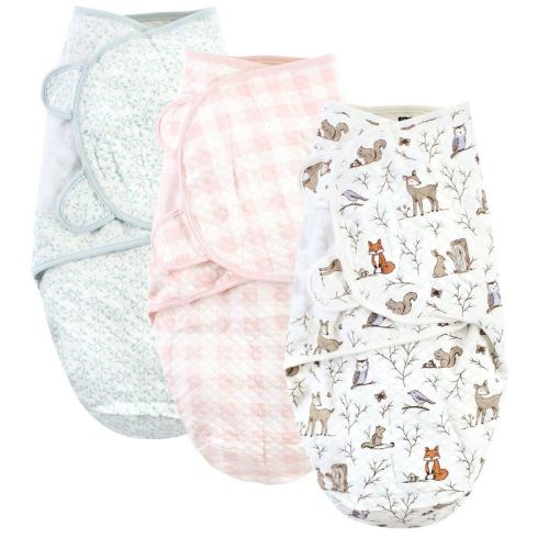 Hudson Baby Infant Girl Quilted Cotton Swaddle Wrap 3pk, Enchanted Forest, 0-3 Months