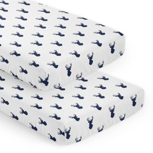 Sweet Jojo Designs Boy Fitted Crib Sheets Set Stag Blue And White 2pc