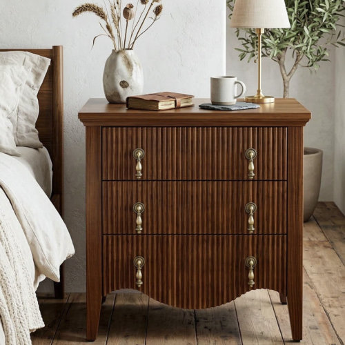 Latitude Run® Avenall Nightstand With Charging Station, Vintage Bedside Table With 3 Fluted Drawers And Open Shelf, Rustic End Table With Power Outlet And Usb Ports For Bedroom, Walnut & Reviews | Wayfair