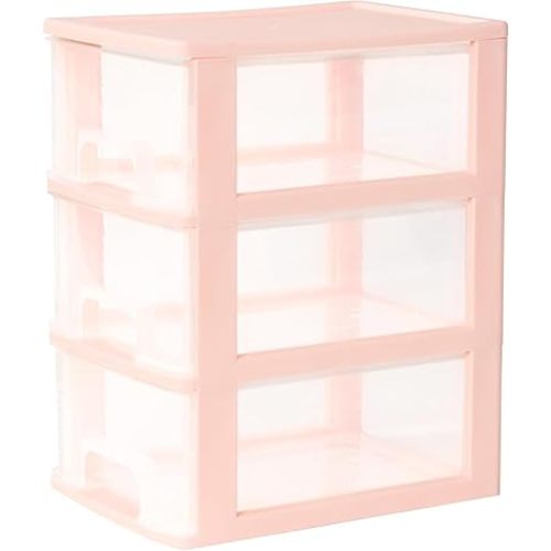 2 Layers Drawer Unit Stackable Makeup Organizer Plastic Storage Small Supplies Organizer, Desktop Organizer for Home, Office… (3T-Pink)