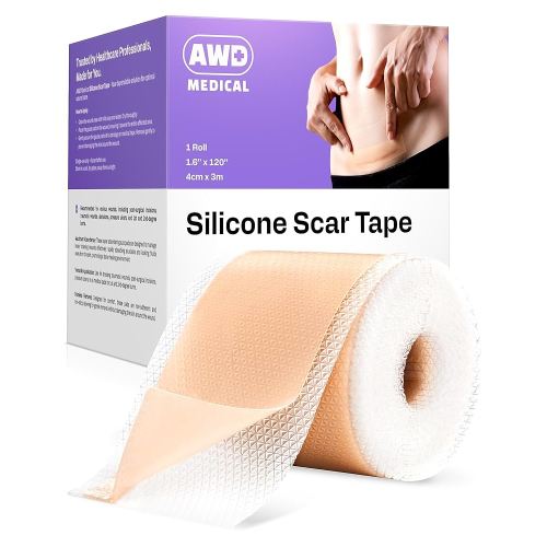 AWD Silicone Scar Sheets for Surgical Scars - Seamless Medical Grade Silicone Scar Tape for C Section, Tummy Tuck Tape - Silicone Skin Patches After Surgery Must Haves (1.6" x 120" Roll)