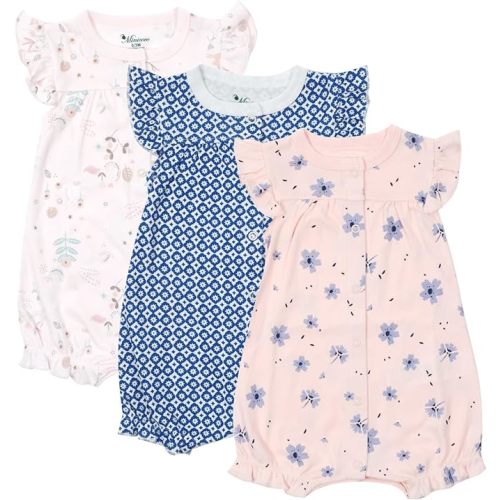 3-pack 100% Cotton Baby Girl Rompers, 0-24 months Ruffle Sleeve Toddler Romper Summer Clothes Set