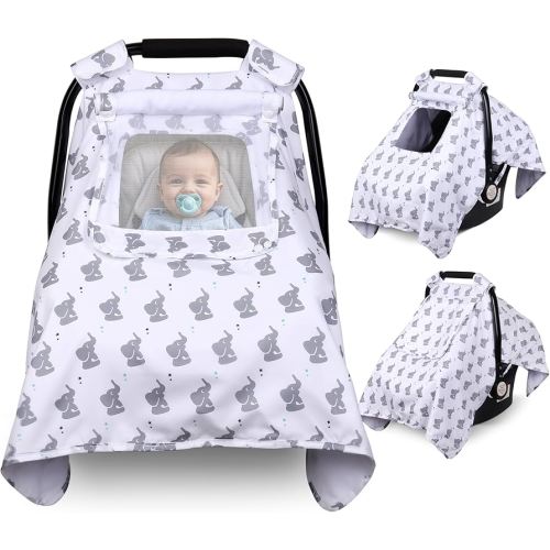Car Seat Cover Baby, Carseat Covers Baby with 2 Layers Breathable Windows, Windproof Infant Car Seat Cover, Kick-Proof Baby Carrier Cover for Baby Boy Newborn Essentials