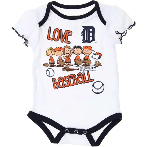 Outerstuff MLB Baby Girls Newborns and Infants Peanuts Love Baseball Bodysuit
