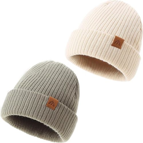 LMLALML Beanie for Toddler Boys Elegant Baby Beanie Knit Winter Hat for Kids - 0-24 Months - Off Withe Green