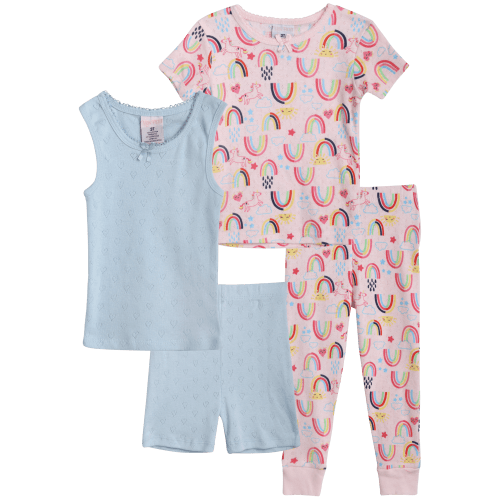 Mon Petit Baby Girls' Pajama Set - 4 Piece 100% Cotton Sleep Shirt, Tank Top, Lounge Pants, Shorts (12M-4T)