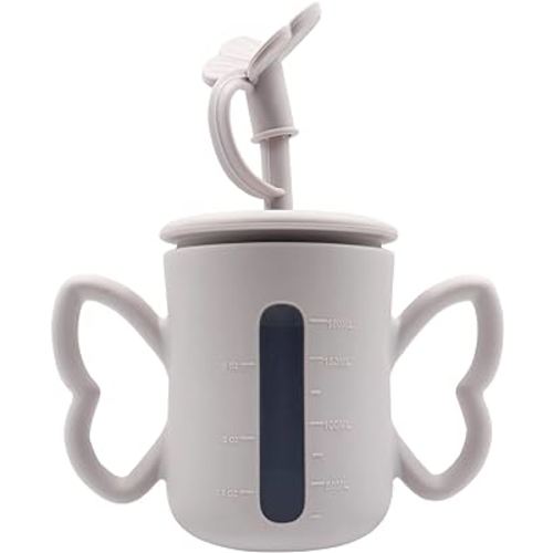 Butterfly Easy-To-Hold Baby Training Cups With Straw, Silicone Sippy Cup For Baby 6M+, Cute Butterfly Baby Stanley Cup, Grey