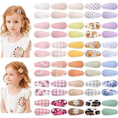 60 PCS Snap Hair Clips for Girls Flower Patterns Toddler Hair Clips 1.5" Wrapped Mini Baby Hair Clips Cute Baby Girls Fine Hair Barrettes Hair Accessories for Baby Girls Infants Toddler