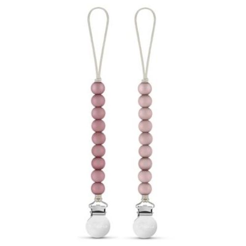 Bleu La La Beaded Pacifier Clip Holder For Baby Boys And Girls - Mauve + Ballet Slippers, 2 Pack