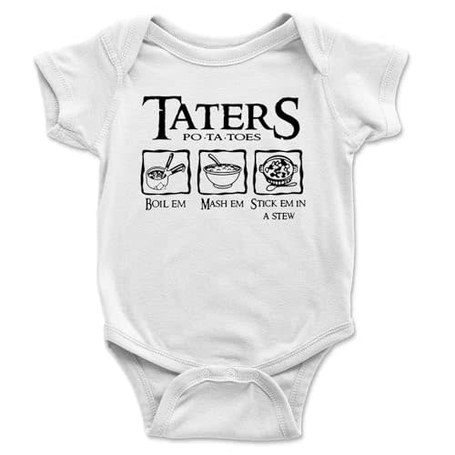 Brain Juice Tees Taters Onesie - Boil Em Mash Em Stick Em In A Stew - 100% Cotton - Available in White, Heather Gray or Pink