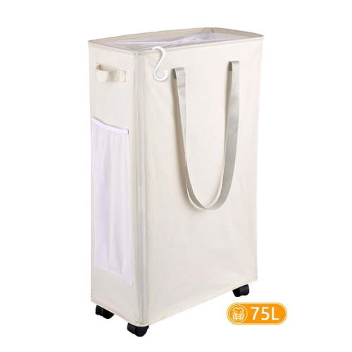 75L Laundry Basket with Wheels and Handles, Slim Collapsible Laundry Hamper, Dirty Clothes Basket for Home, Laundry Room, Bathroom, Dormitory,(28", Beige)