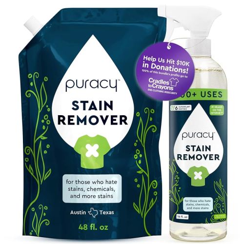 Puracy Stain Remover Cleaning Spray - Enzyme-Powered Stain Removal Spray As Seen on TikTok, Natural Travel Spot Remover for Clothes (Unscented, 48 fl oz + 16 fl oz)