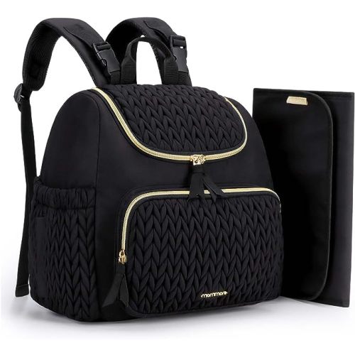 mommore Diaper Bag Small Diaper Backpack Stylish Newborn Baby Mini Maternity Bags Travel Backpacks with Insulated Pockets, Changing Pad, Stroller Straps - Black
