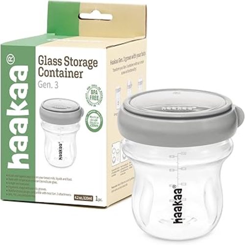 haakaa Breastmilk Storage Container Glass Baby Food Jar- Baby Food Storage Containers Leakproof Lid, Gen.3 Baby Bottle, Microwave and Freezer-Friendly,BPA-Free(Grey, 4.2oz/120ml, 1 pc)