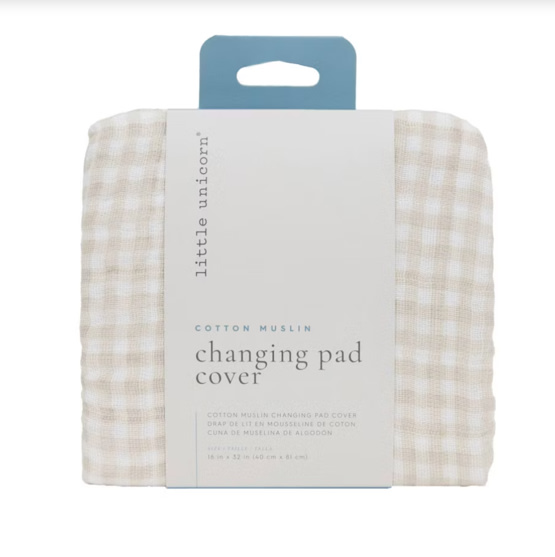 Little Unicorn Cotton Muslin Changing Pad Cover - Tan Gingham