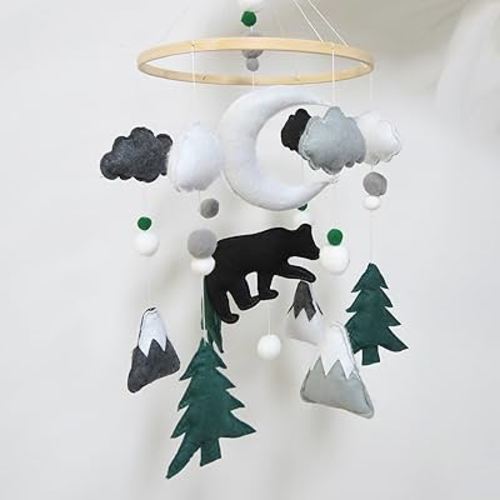 Woodland Mobile for Crib Bear Baby Mobile for Crib Woodland Crib Mobile for Boys Girls Forest Baby Nursery Mobile for Bassinet