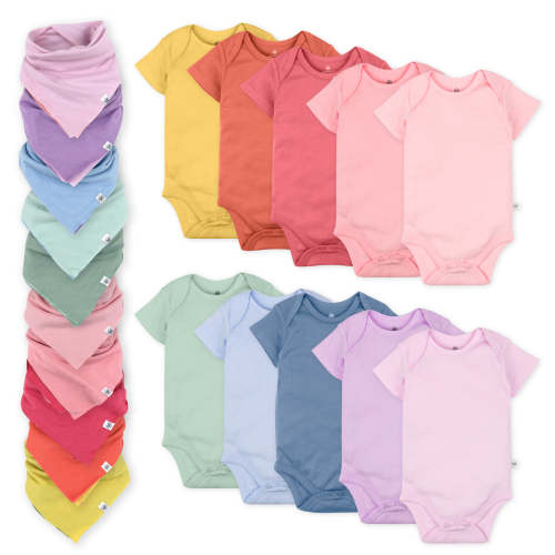 20-Pack Organic Cotton Short Sleeve Bodysuit & Bandana Bib Burp Cloth | Honest Baby Clothing