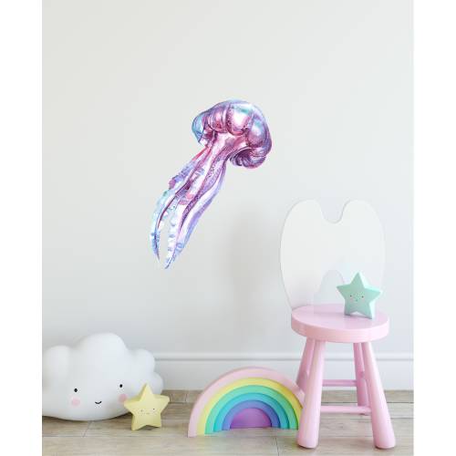Watercolor Pink & Blue Jellyfish Wall Decal Ocean Sea Life Removable Fabric Wall Sticker