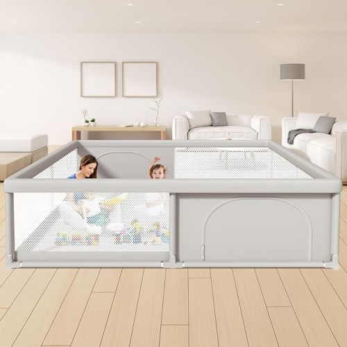 Hiaksedt Baby Playpen 50x50 Inch, Play Pens for Babies and Toddlers Baby Fence Play Yards for Indoor & Outdoor with Breathable Mesh Anti-Fall Playpen