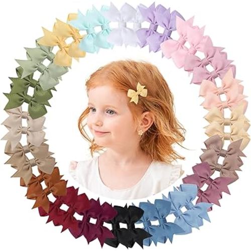doboi 40PCS 2'' Baby Hair Bows Clips Fully Lined Grosgrain Boutique Solid Ribbon Mini Bows for Girls Teens Infants Kids Toddlers Newborn
