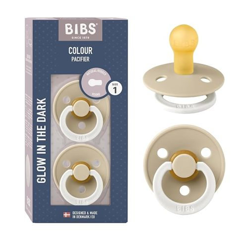 BIBS Pacifiers Colour Collection | Natural Rubber Baby Pacifier | Set of 2 BPA-Free Soothers | Made in Denmark | 0+ Months (Pack of 2) | Vanilla Night