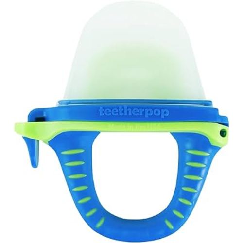 Teetherpop Fillable Silicone Teether for Babies – Breastmilk Popsicle Molds for Teething with Spill-Proof Sippy Slits – Freezable Baby Teethers for Liquids & Purées - Cooling Teething Relief -BlueLime